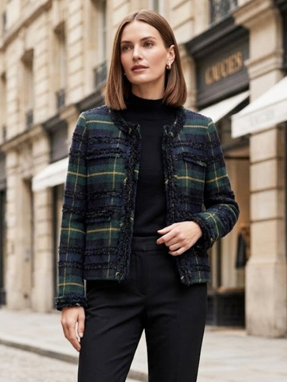 J. Crew Black Watch Tartan Plaid Jacket Lurex Trim Women's 8 NWT - Picture 1 of 13